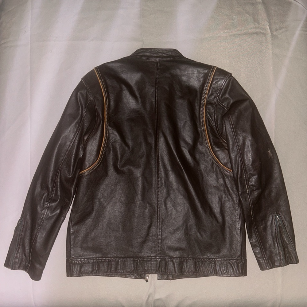 80s 90s Men's Brown Genuine Leather Motorcycle Biker Jacket Medium - Picture 5 of 6